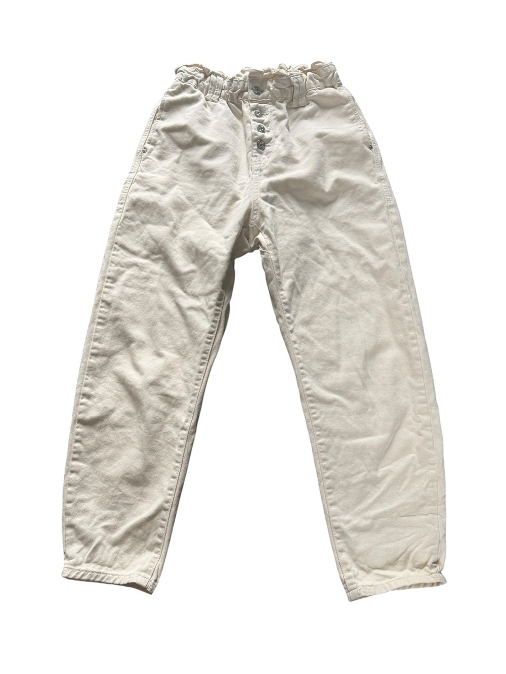 Zara High-Rise Button-Front Paperbag Waist Pants - Cream, Sz 4 - Picture 6 of 9